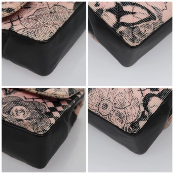 CHANEL Chain V Stitch Shoulder Bag Corduroy Pink Gold CC Auth - Picture 15 of 15